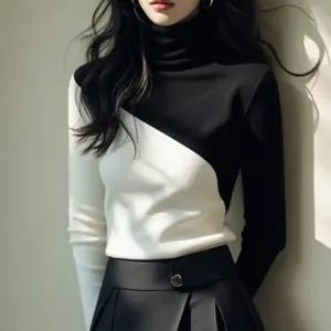 비욘드라이프J CWB 블랙앤화이트 배색 폴라 니트 긴팔티