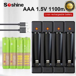 Soshine 1100mWh 1.5V AAA 리튬 이온 충전지 3A 배터리 및 스마트