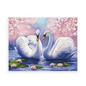 DIY 연못 속의 백조 커플 40X50 캔버스 보석십자수비즈세트 액자 큐빅 형십자수 공예