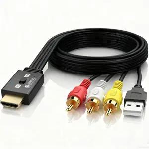 eSynic RCA에서 HDMI 케이블 변환기 3D 1080P@60Hz u20131.5M /5FT 길이 AV 케이블에서 어댑터-플러그 및 4