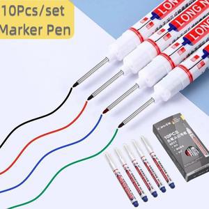 10개/박스 롱 닙 마커 펜 20mm 딥홀 마킹 방수 속건성 유성 잉크 목공 메탈 건축용