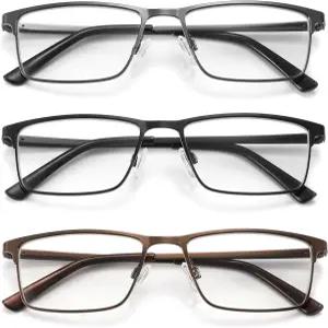 아카벡스 3팩 블루 라이트 차단 독서 안경 남성 독자 눈부심 방지 UV 경량 및 견고한 풀 프레임 메탈