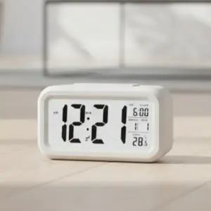 알람 탁상 시계 인테리어 스누즈 사무실 디지털 탁상 시계 무소음 직사각형 집들이 온습도 시간 날짜 밝기