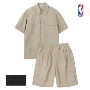 [롯데백화점]엔비에이 남성 벤틸레이션 나일론 오버핏 반팔셔츠 반바지 셋업 62SHPT020