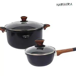 ih 냄비 가정용 대리석 스톤 인덕션 냄비 2종세트 손잡이 다용도 요리용 우드 국물 요리 뚜껑 깊은 작은