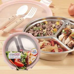 스텐락 원형 나눔 밀폐용기 3구 350ml 1P 3칸 반찬통 스텐김치통