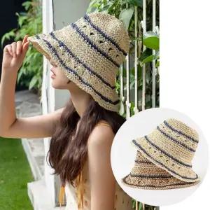 2 073스트라이프 패턴 밀짚모자 여름모자 바캉스모자 여성모자 접이식모자 지사모자 라피아모자 라피아햇