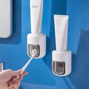 (색상 화이트)무타공 벽걸이 치약 홀더 칫솔 욕실 치약 거치대 자동 부착_24778631
