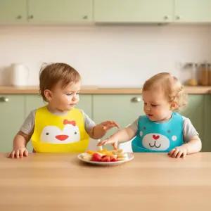 실리콘 턱받이 아기 이유식 침받이 아동 푸드바스켓 빕 휴대용 길이조절 자기주도 유아식