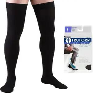 트루폼 압축 양말 20-30mmHg 남성 드레스 무릎 길이 이상 허벅지 높이 검은색 X-대형