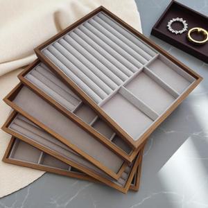 나뭇결 무늬 보석 트레이 호두나무 목걸이용 귀걸이 2칸 보관함 팔찌 액세서리 뚜껑 없는 시계