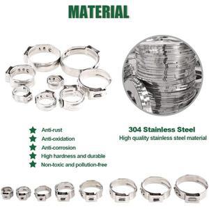 80개 단일 이어 스텝리스 호스 클램프 5.8-23.5mm + 플라이어 조합 세트 304 스테인리스 스틸 씰링용 링