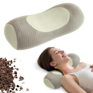 키렐 메밀 경추 목 베개 u2013 수면용 조절 가능한 롤, 측면 및 허리 수면자를 위한 인체공학적 지지대, 정렬용