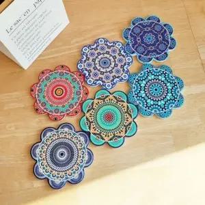 코스터 6개 컵 세라믹 플라워 아줄레주 세트