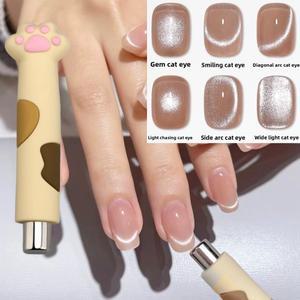 1개 고양이 발톱 손잡이 네일 아트 마그네틱 펜 3D 캣츠아이 양면 원통형 자석 완드 프렌치 매니큐어 젤 폴
