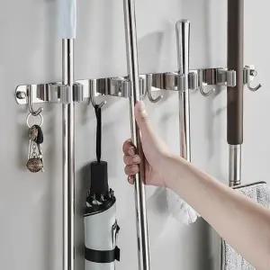 (색상 그레이 4구 5후크)정리걸이 4구 벽걸이형 청소도구 5후크 스테인리스 수납용품