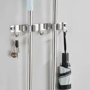 (색상 그레이 2구 3후크)걸이 3후크 청소도구 빗자루 벽부착 청소기 2구 밀대 스텐 정리걸이