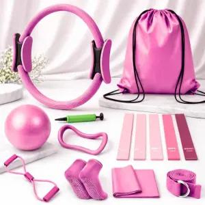 홈 운동용 필라테스 키트 저항 밴드가 있는 장비 링 및 볼 세트 여성용 필수 운동 헬스장 스튜디오 여행용