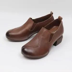 [다잇템] 여성 오피스 코지 룩 클래식 힐 중간 레더 신발