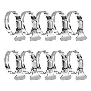 조정 가능 엄지 나사 키 스타일 디자인 8mm 밴드 폭 304 스테인레스 스틸 호스 클램프 10개 세트