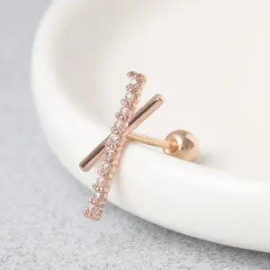 [미니아트] 14K 정품 로즈골드 데일리 크로스바 금 피어싱 귓바퀴 연골 귀걸이