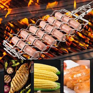 소시지 바비큐 그물 바베큐 도구 304 휴대용 스테인레스 핫도그 접이식 클립 스틸 분리형