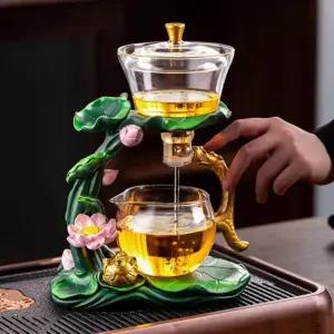 티포트 주전자 차탕기 중국 공푸 차 세트 자석 유리 찻주전자 인퓨저 반자동 설계 느슨한 잎차용