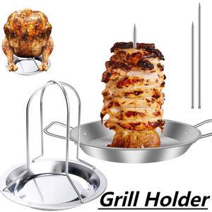 스테인레스 스틸 수직 꼬치 스테이크 맥주 액세서리 스파이크 금속 핸들 치킨 교체 흡연자 홀더 로스터