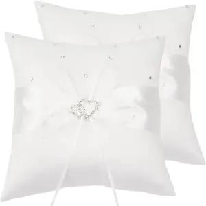 QIRMIZI 2팩 진주 반지 베개 쿠션 베어러 비치 웨딩 홀더 예식 프로포즈