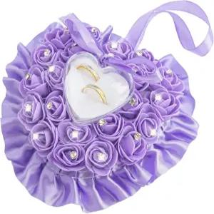 AUEAR 퍼플 웨딩 링 베개 하트 모양 상자 레이스 크리스탈 리본 홀더 결혼식 용품