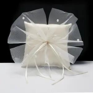 가을 결혼식 파티 기념일을 위한 코스랜리 웨딩 링 베어러 베개 레이스 펄 쿠션 샴페인 새틴 툴 보우 6 x