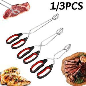 3개 바베큐 가위형 집게 손잡이 베이킹 음식 다기능 숯불구이 BBQ 금속 클립