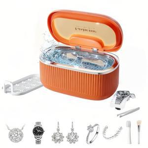 호환 오렌지색 초음파 보석 세척기 45kHz 소닉 링  안경  시계줄 세척  5가지 타이머3가지 전력 레벨  탈기