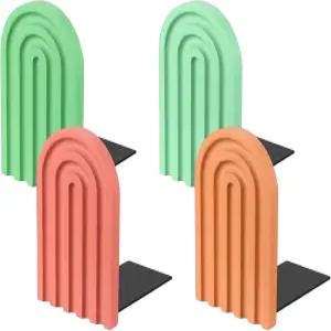 파티킬 4Pcs 보호 아치 북엔드 비스키드 우드 책꽂이용 레인보우 나무 스탠드 책 스토퍼 귀여운 영화 CD 홈