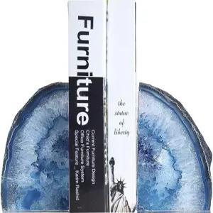 JIC 젬 염색 블루 에이게이트 북 사무실 및 가정 장식용 고무 범퍼가 있는 무거운 책을 위한 지오데 책 끝