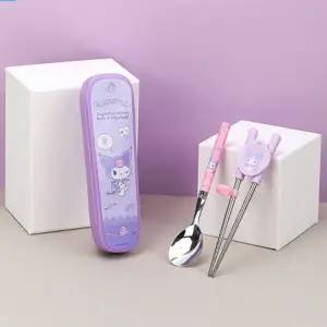 산리오 스텐 젓가락스푼글라이더케이스세트 2단계 쿠로미 유아 어린이 유치원 교정용젓가락 수저세트