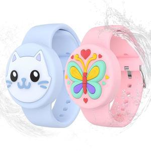 용 방수 에어태그 팔찌 - (2팩) 부드러운 실리콘 숨겨진 손목밴드 밴드와 호환되는 경량 GPS 트래커 홀더(버터플라이 / 고양이)