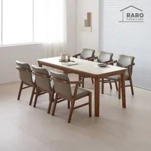 [/착불배송] 체스티 1900 연그레이 포세린 통 세라믹 6인 식탁 세트 (식탁+의