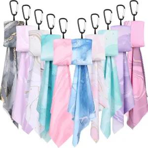 오픈 파우치와 걸이 링이 있는 Copkim 10개의 마이크로파이버 클리닝 천 귀여운 대리석 디자인 부드러운