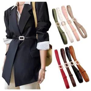 [콩심팥심]여성 가죽 큐빅 사각 버클 장식의 가는 벨트 원피스벨트 코트벨트