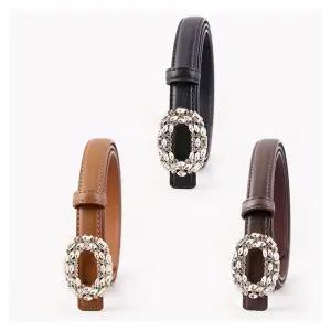 [콩심팥심]여성 큐빅 타원형 버클 장식 가죽 벨트 원피스벨트 코트벨트