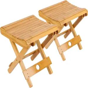 면도 샤워 발 받침대 피크닉 낚시를 위한 HOZEON 2 팩 11 x 12.6 인치 천연 대나무 접이식 의자