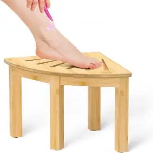면도 다리를 위한 도맥스 대나무 코너 샤워 풋레스트 스툴 욕실 시트 스파용 12인치 미끄럼 방지 작은 벤치