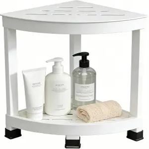 샤워 풋 레스트 16인치 내부 샤워를 위한 HIP 스툴 작은 공간을 수납 선반이 있는 방수 코너 (흰색)