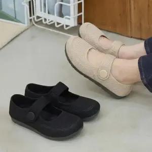 여자 소프트 니트 메쉬 스트랩 메리제인 플랫슈즈