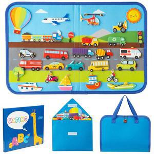 WATINC 여행 생일 남자 학습 펠트 스토리텔링 위한 테마 교통편 인터랙티브 25PCS 세트 놀이 키트 여자아이를 교육용 선물 스토리 휴대용 조기 보드
