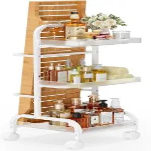 욕조 트레이 홀더가 있는 욕실 카트 정리함 및 보관함 캐디 랙이 작은 슬림 선반 세탁실 거실용 3단 좁은