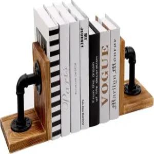 쇼모가 북엔드 선반용 우드 무거운 책용 산업 파이프 디자인 홈 오피스 책장 책상 장식용 러스틱 스타일