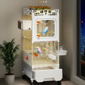 제로진 앵무새 놀이터 대형 사육장 케이지 새장 이동식 화이트 고급 철제