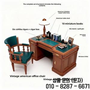 1:12 미니어처 사무실 책상 세트   빅토리아 스타일 및 의자 인형집 전시용 수제 나무 모델